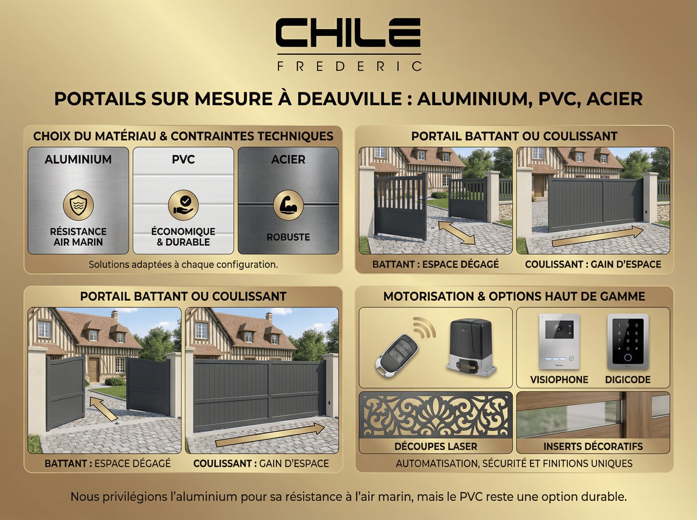 Portails personnalisés en aluminium, PVC et acier à Deauville.