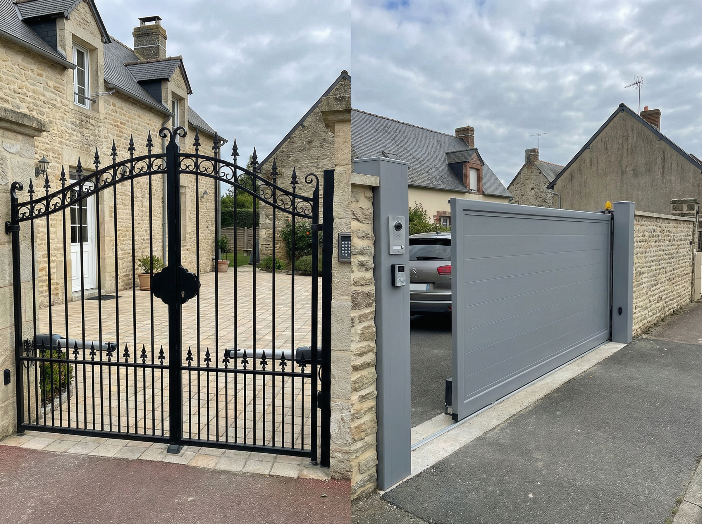 Deux portails en fer forgé et moderne.