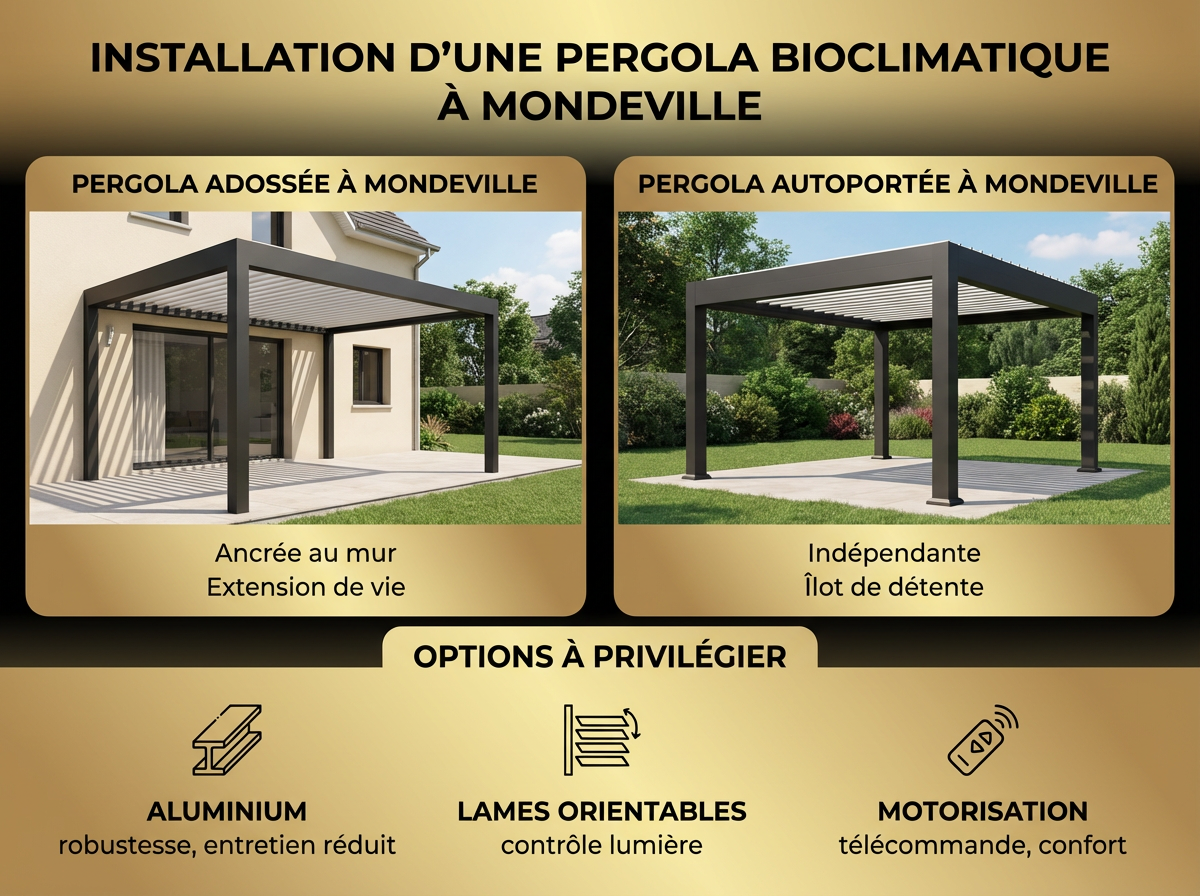 Pergolas bioclimatiques adossée et autoportée à Mondeville