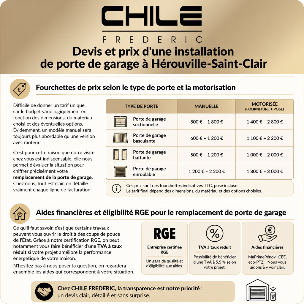 Infographie prix installation porte de garage Hérouville